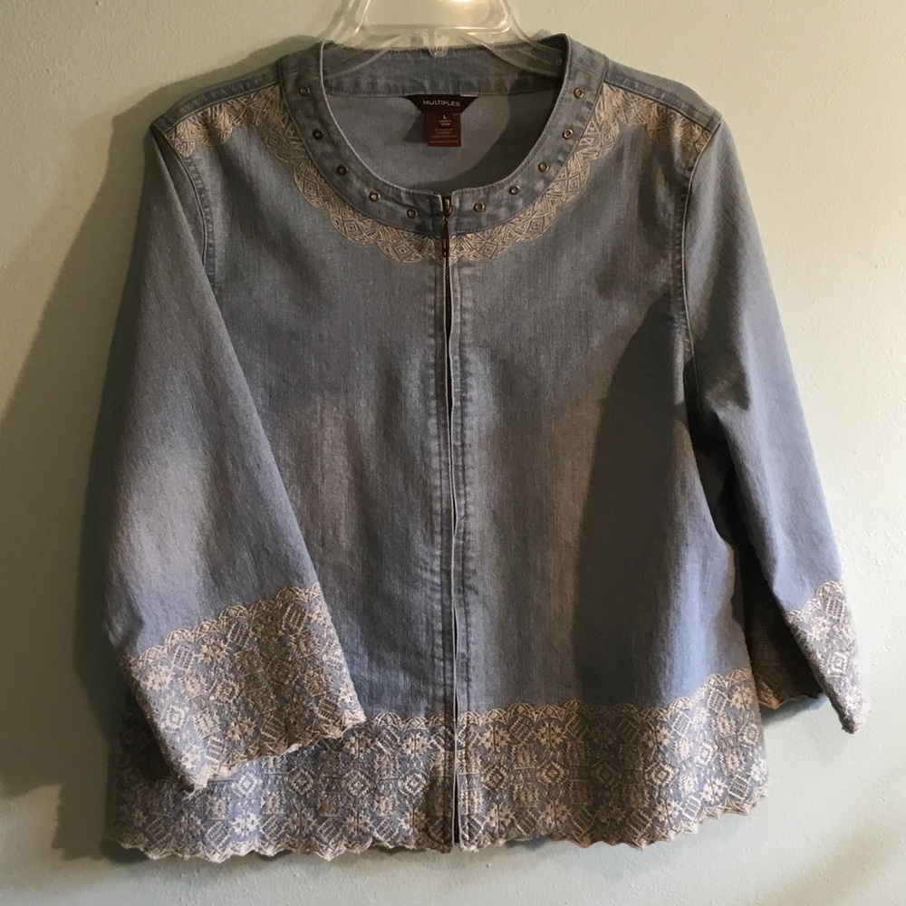 Multiples Light Blue Denim Jacket with Embroidery